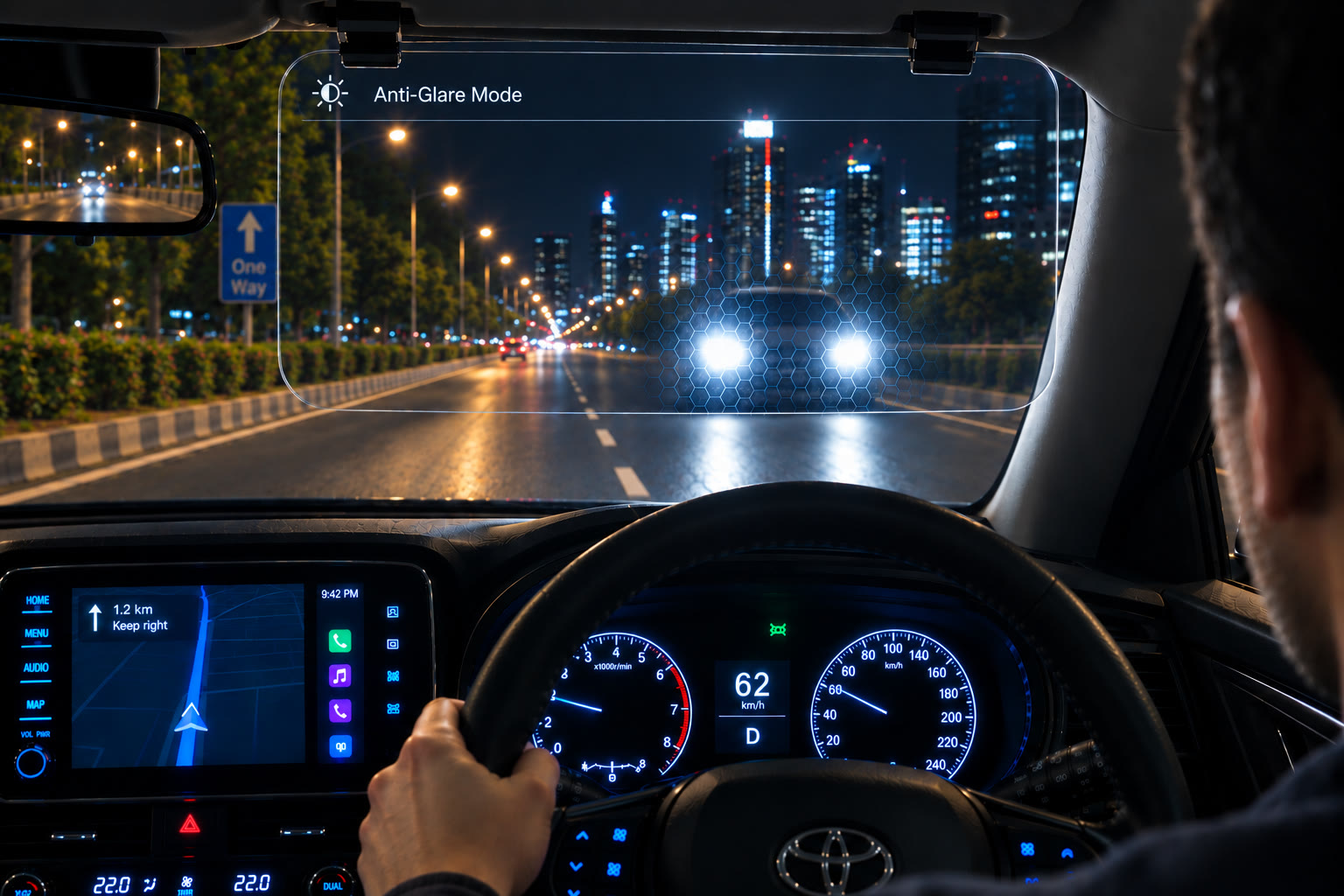 The same road with NEON dimming the glare